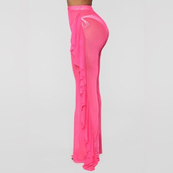 Fashion Nova Mesh Flounce Sunshine See Through Cover Up Pants in Fuchsia L NWT - Picture 2 of 13